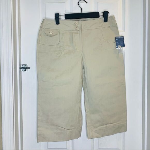 Hillard & Hanson Opal Beige Rolled Cuff Capris Size 8 Petite - Picture 1 of 10